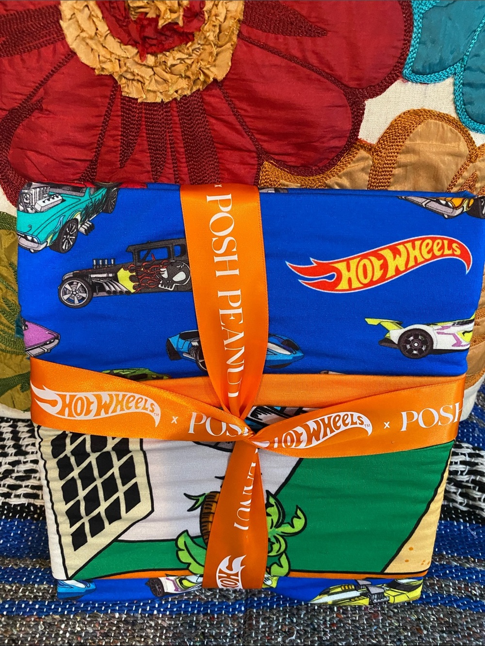 Posh Peanut Bright Blue Hot Wheels Kids Blanket Set with Orange Accents - Picture 7 of 8